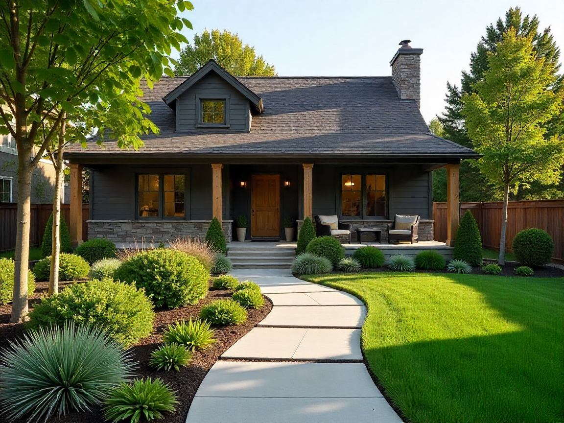 Beautiful landscape renovation featuring updated plantings and modern design elements